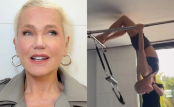 Xuxa brinca após polêmica com virilha e exibe rotina de exercícios
